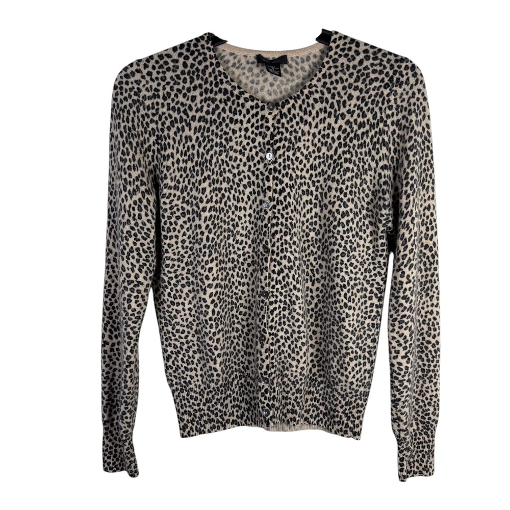 Only Mine 100% Cashmere Leopard Print Button Up Cardigan Sweater Size Small